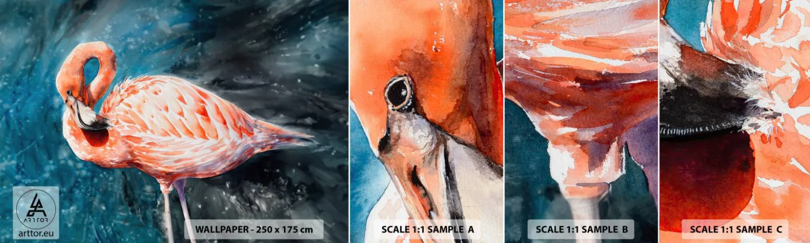 Fotobehang Monster Zelfklevend Deluxe Sticker - Decoratief van aard - Flamingo, Vogel, Natuur - 100x30 cm