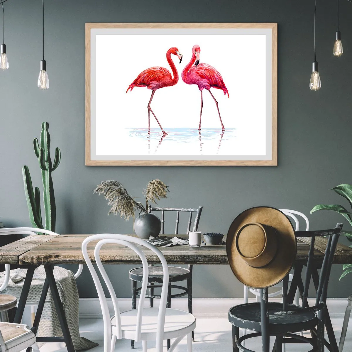 Een poster in een licht eiken lijst - Roze randez-vous - 91x61 cm