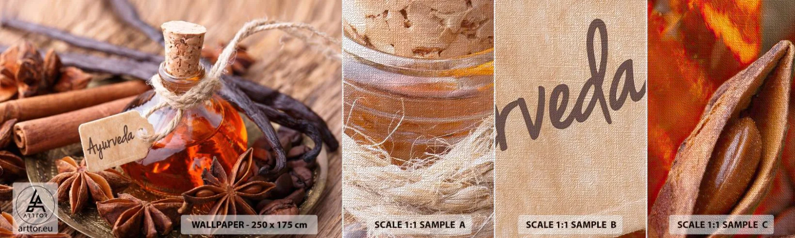 Fotobehang Monster Premium Canvas - Naar de eenheid van lichaam en geest - Kaneel, Anijs, Vanille - 100x30 cm