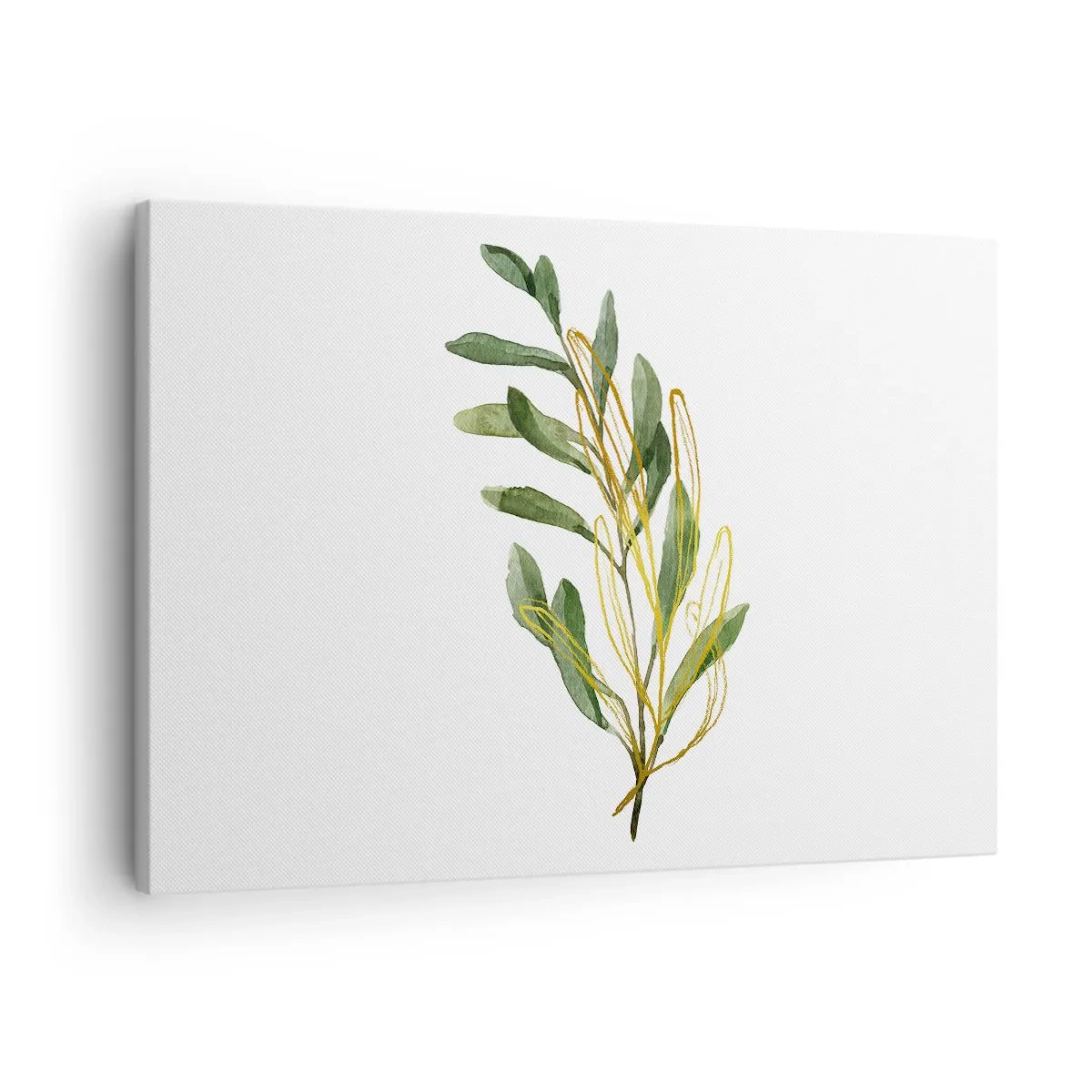 Schilderen op canvas - Groene tak met bladeren op een witte achtergrond - 70x50cm - Alles wat goed is - Moderne wanddecoratie voor woonkamer en slaapkamer ARTTOR