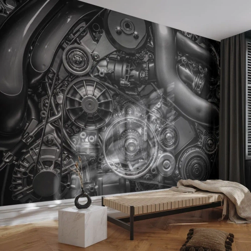 Fotobehang Premium Sand - De poëzie van mechanica - Motor, Monteur, Metaal - 350x256 cm