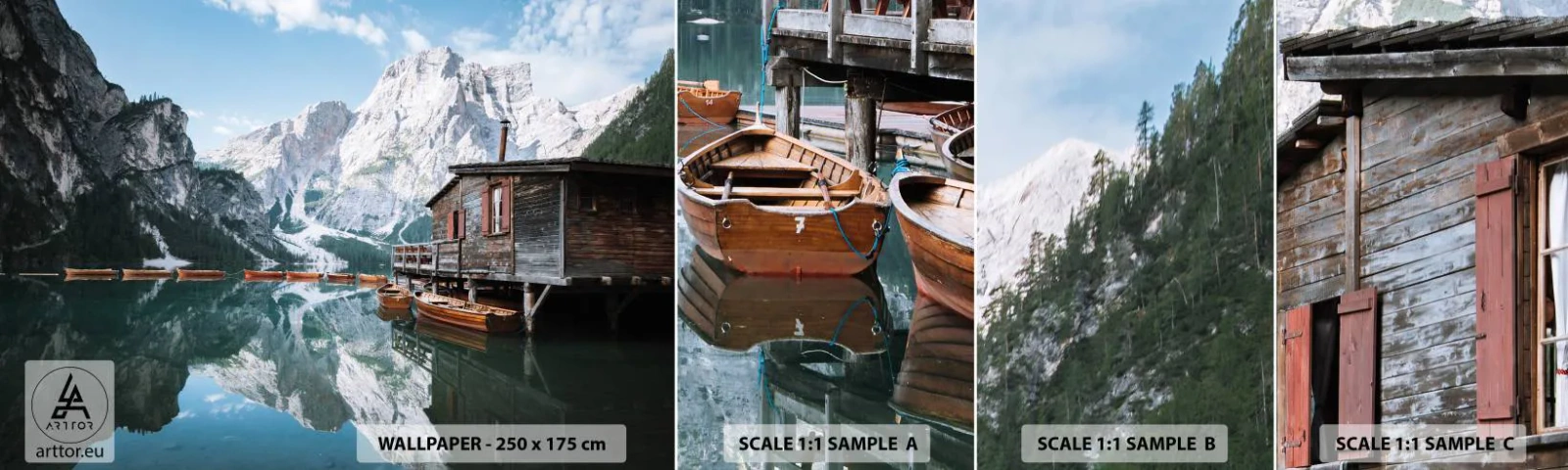 Fotobehang Staaltje Standard Eco - Een kristalheldere bergochtend - Berglandschap, Zon, Meer - 100x30 cm