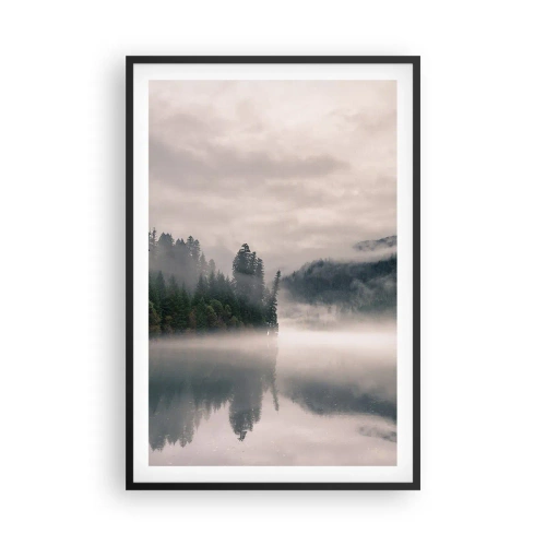 Poster in een zwarte lijst - In reflectie, in de mist - 61x91 cm