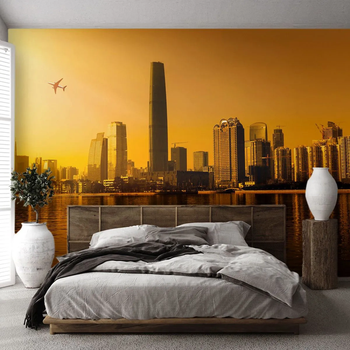 Fotobehang Premium Sand - De gouden stad - Landschap, Stad, Architectuur - 300x210 cm