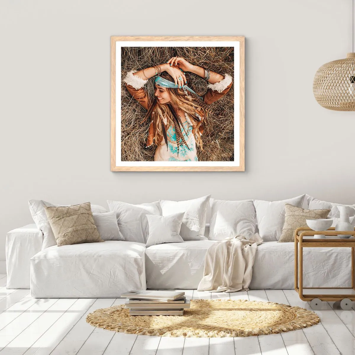 Een poster in een licht eiken lijst - Op weg naar de zomer van de liefde - 40x40 cm