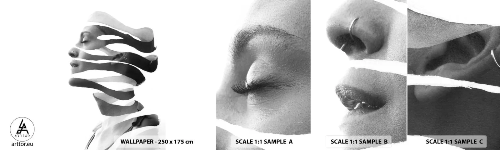 Fotobehang Monster Zelfklevend Deluxe Sticker - Surrealistisch portret - Abstractie, Deel, Vrouw - 100x30 cm