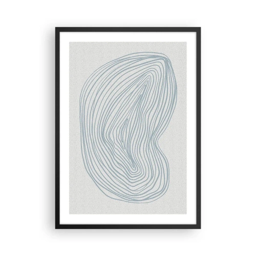 Poster in een zwarte lijst - Een minimalistische abstractie met een lineair patroon in blauwtinten. - 50x70cm - De glimlach van één druppel - Moderne wanddecoratie voor woonkamer en slaapkamer ARTTOR
