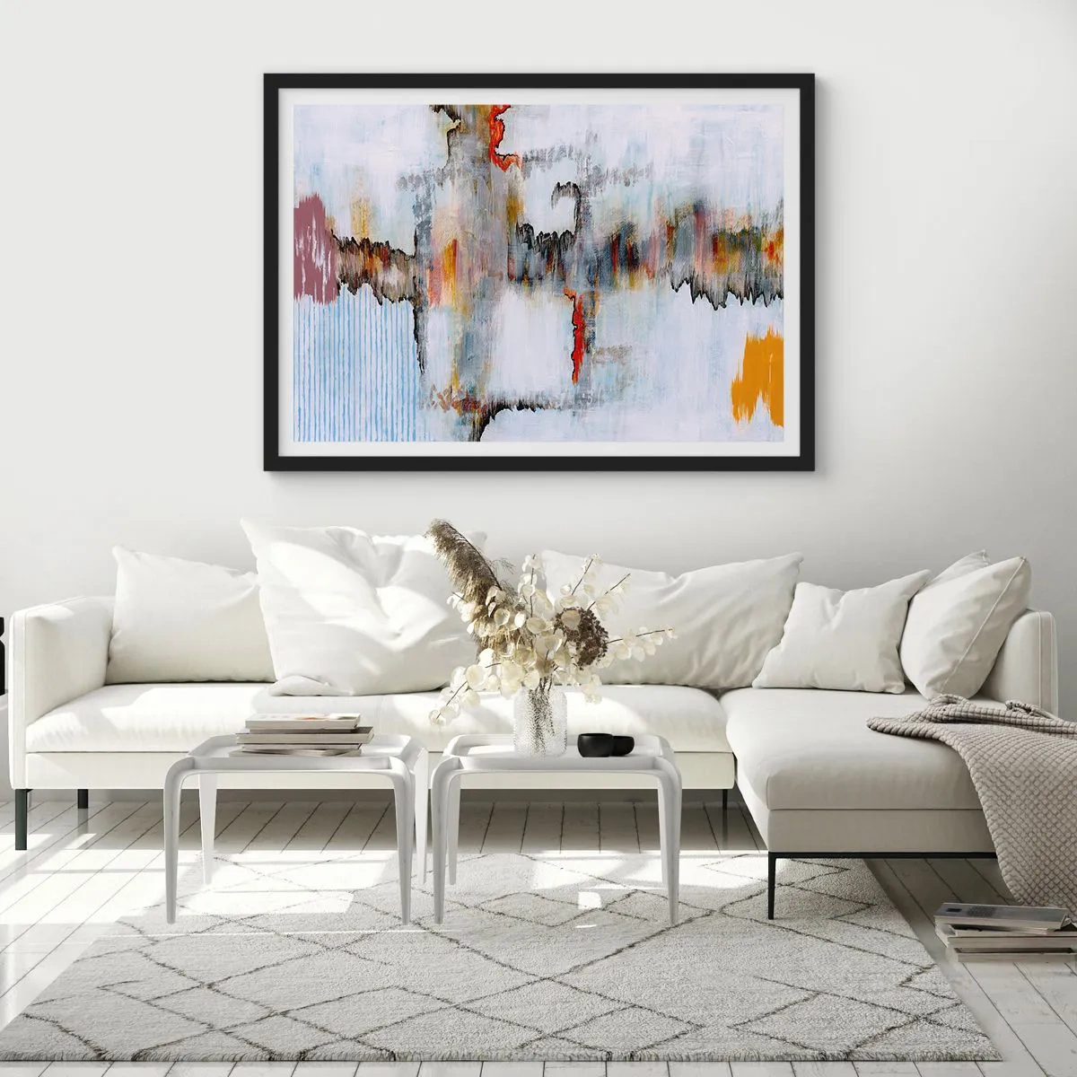 Poster in een zwarte lijst - Een stok op het water - 50x40 cm