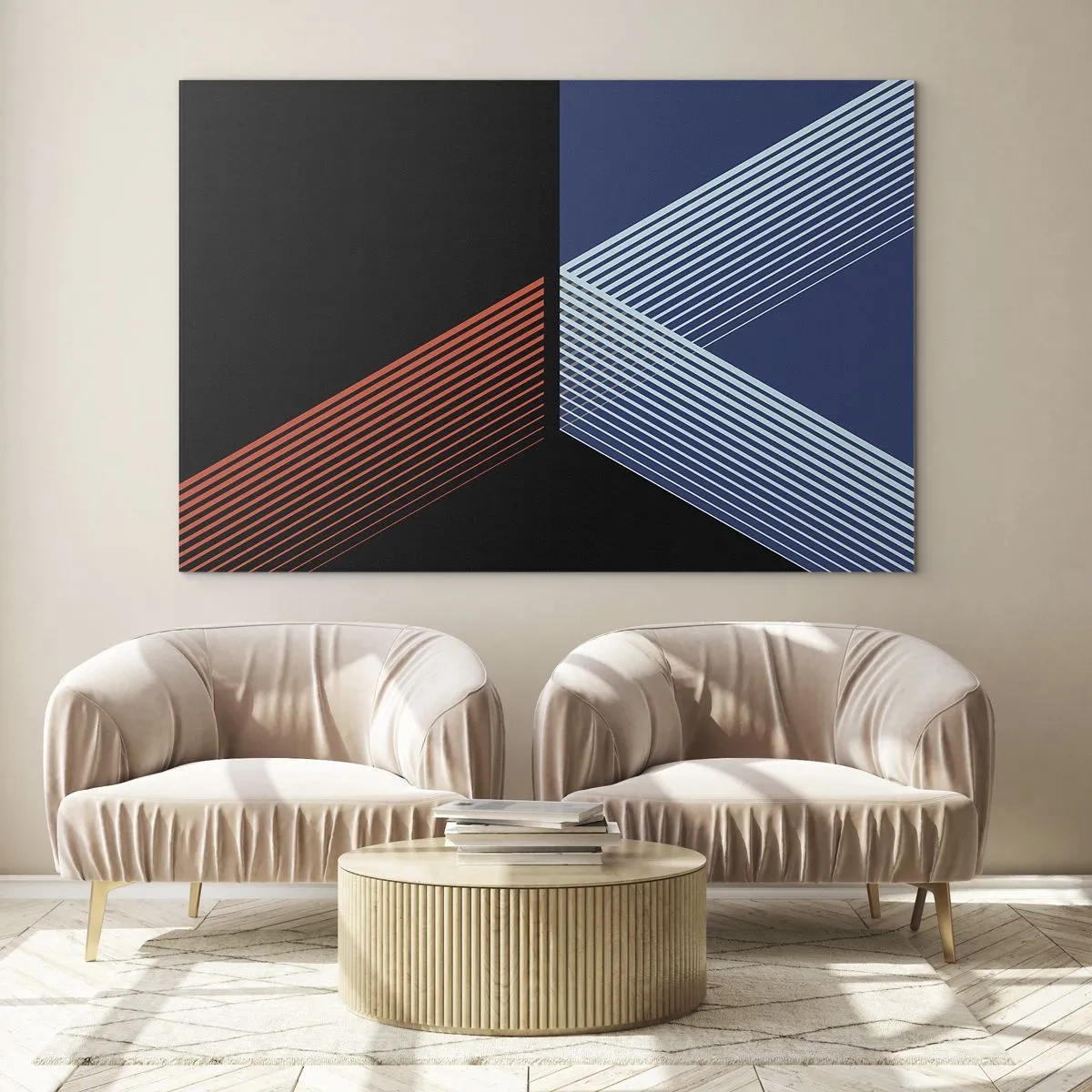 Schilderen op glas - Een moderne geometrische compositie met lijnen en kleurcontrasten. - 70x50cm - Een eenvoudig verhaal - Moderne wanddecoratie voor woonkamer en slaapkamer ARTTOR