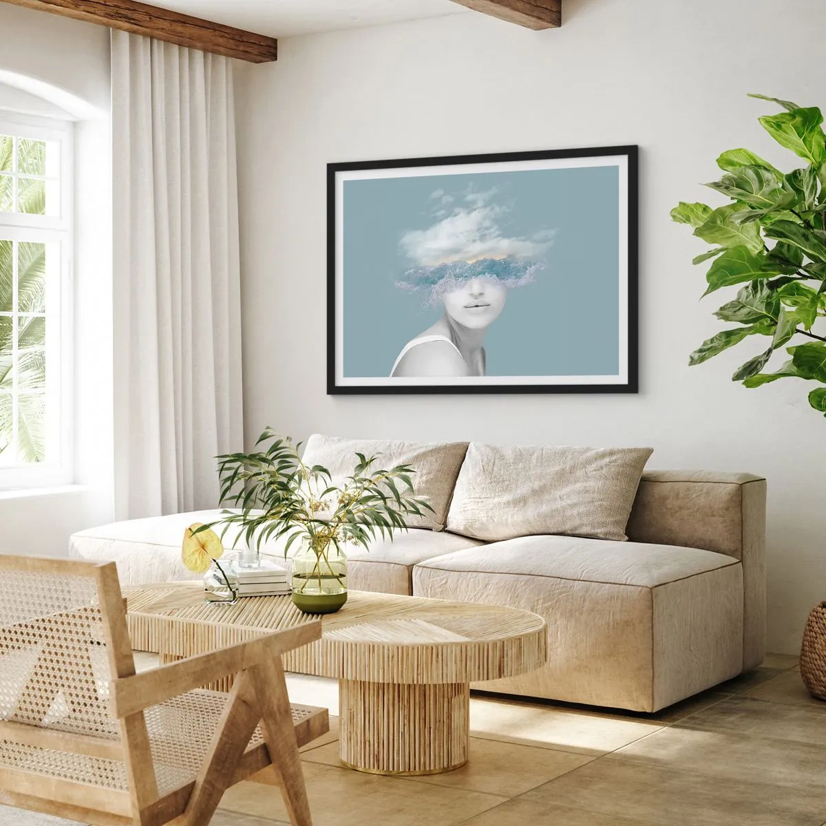 Poster in een zwarte lijst - Met hoofd in de wolken - 50x40 cm