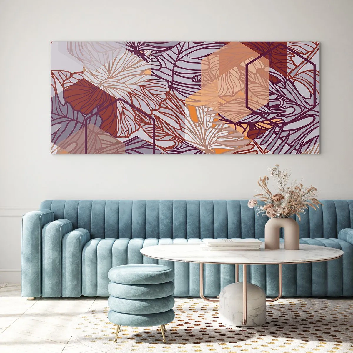 Schilderen op glas - Onmogelijke relatie tussen geometrie en natuur - 140x50 cm