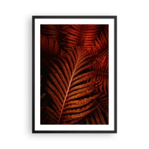 Poster in een zwarte lijst - Rode palmbladeren in artistieke verlichting - 50x70cm - De hitte van het leven - Moderne wanddecoratie voor woonkamer en slaapkamer ARTTOR