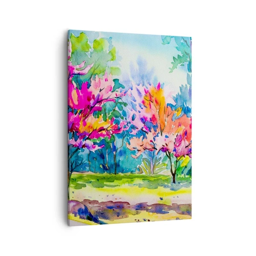 Schilderen op canvas - Regenboogtuin in het lentelicht - 50x70 cm