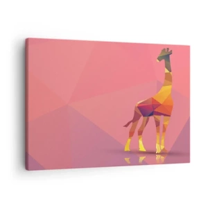 Schilderen op canvas - Geometrisch girafsilhouet in pasteltinten roze en geel - 70x50cm - In de kleuren van de savanne - Moderne wanddecoratie voor woonkamer en slaapkamer ARTTOR