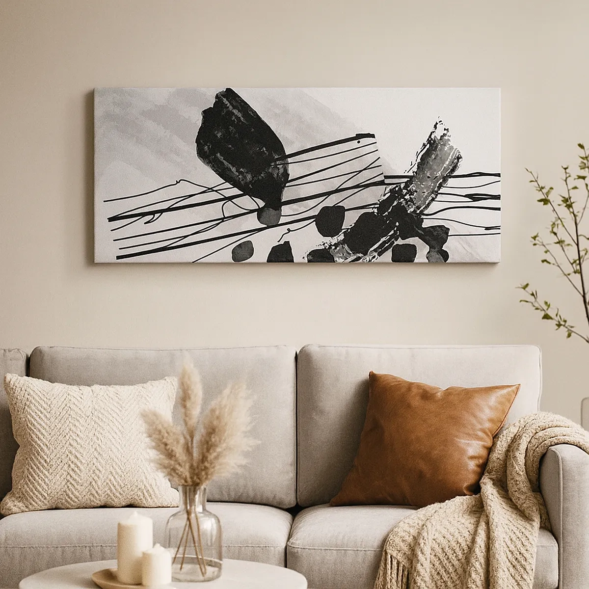 Schilderen op canvas - Zwart-wit organische abstractie - 30x30 cm