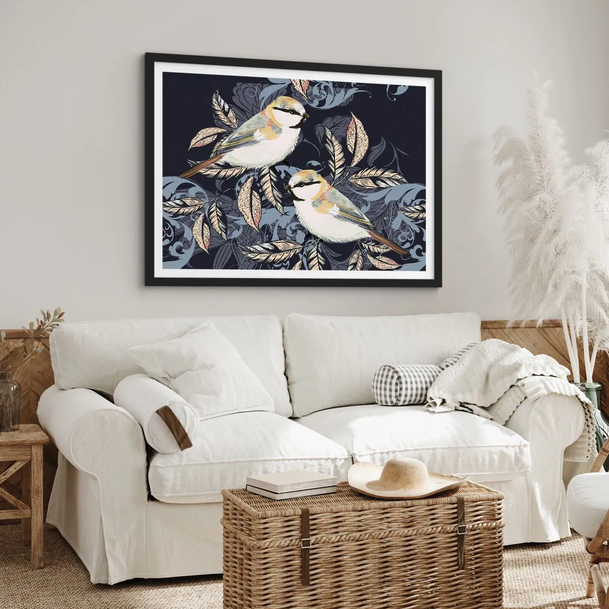 Poster in een zwarte lijst - Geel-blauwe triller - 70x50 cm