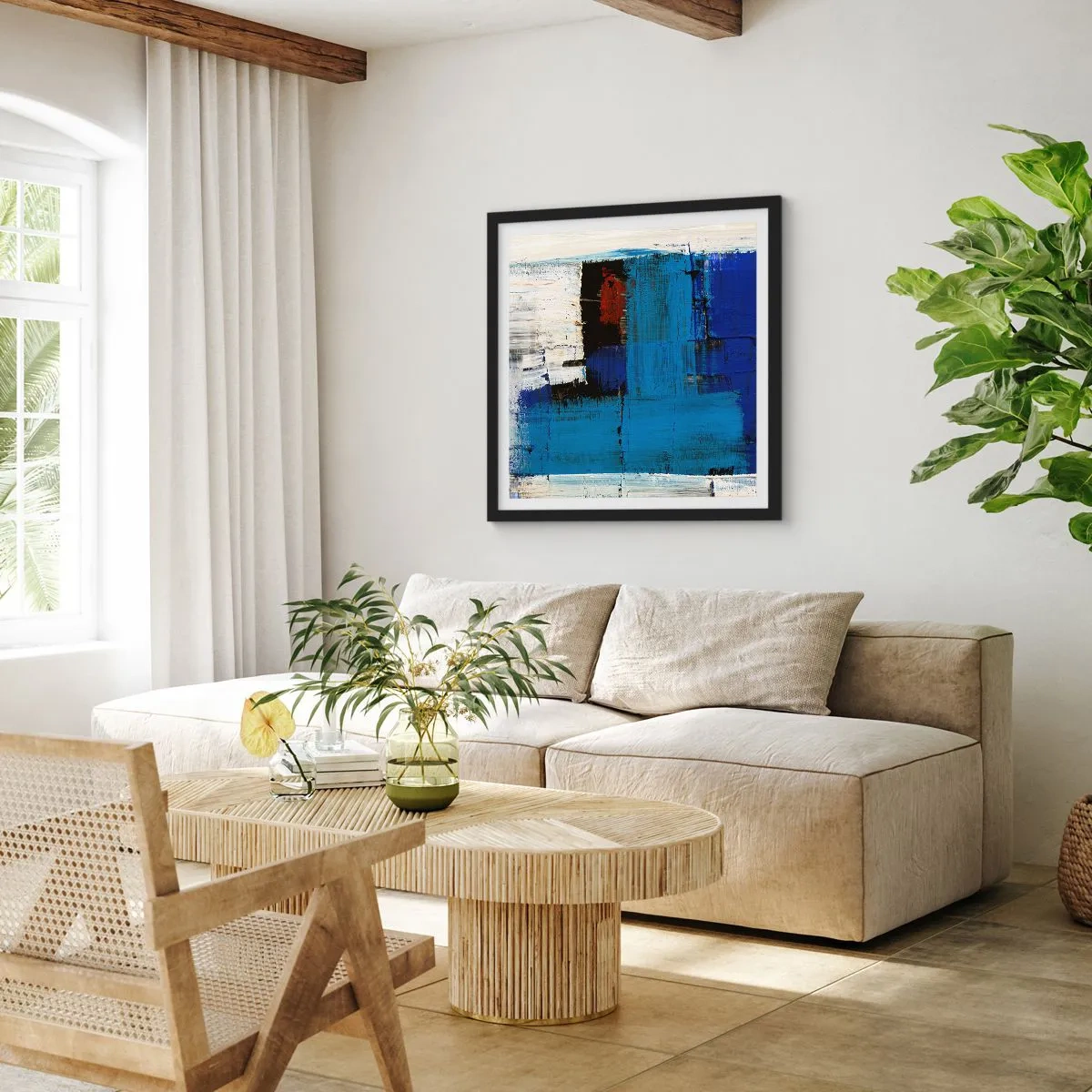 Poster in een zwarte lijst - Het geheim van blauw - 40x40 cm