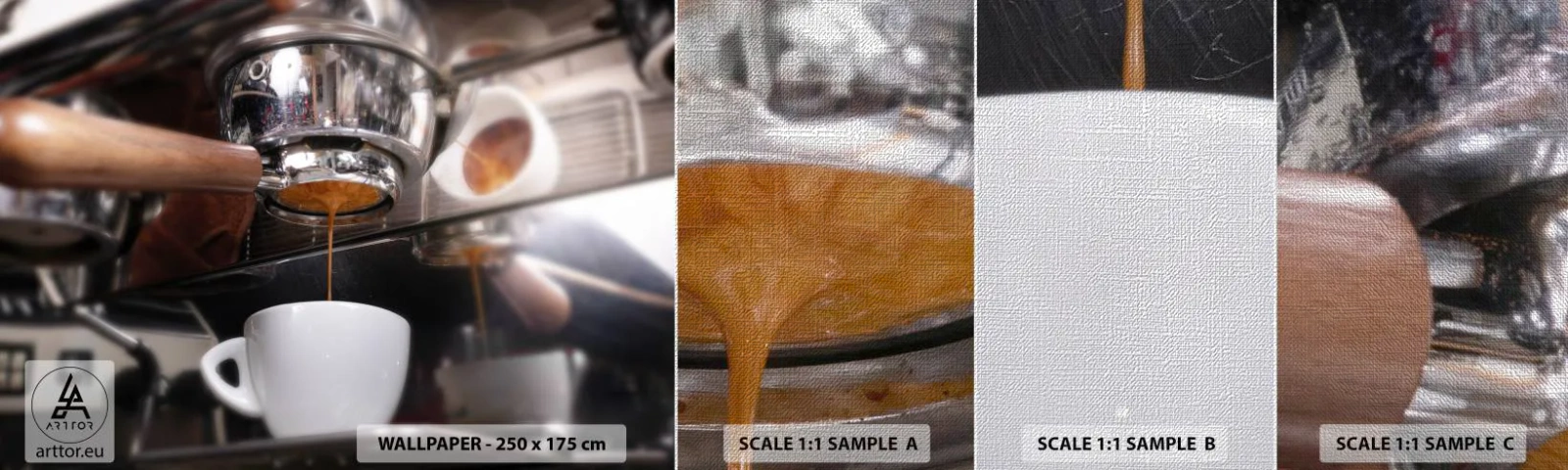 Fotobehang Monster Premium Canvas - Goede tijd van de dag - Koffie, Koffiezetapparaat, Barista - 100x30 cm