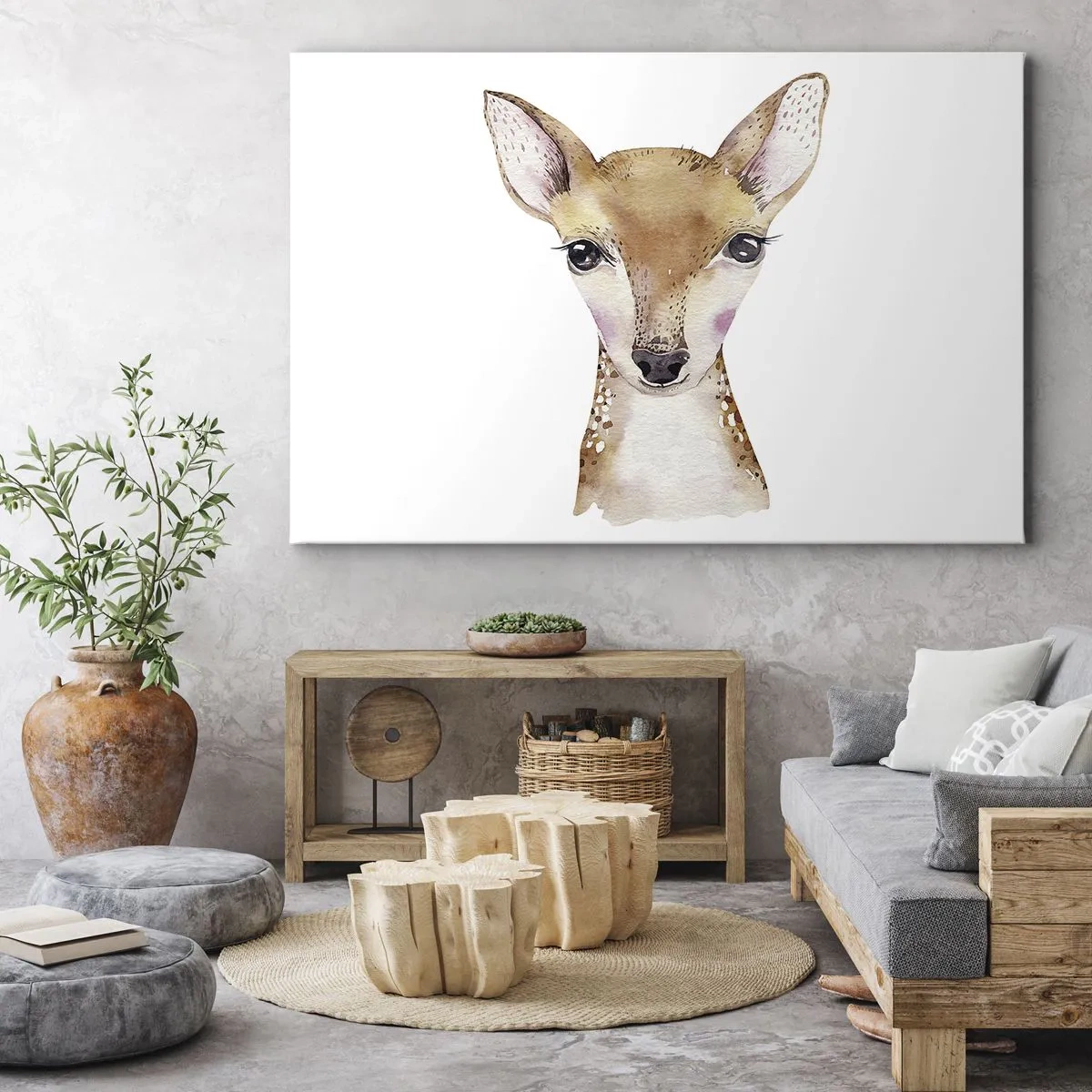 Schilderen op canvas - Aquarelportret van een jong ree op een witte achtergrond - 70x50cm - De aard van onschuld - Moderne wanddecoratie voor woonkamer en slaapkamer ARTTOR