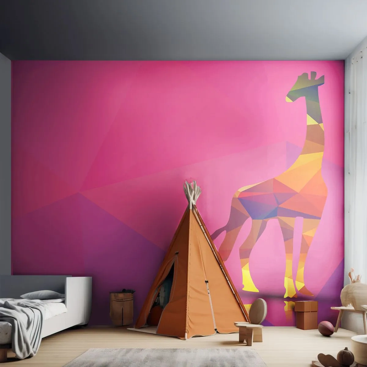 Zelfklevend Fotobehang Deluxe Sticker - In de kleuren van de savanne - Dieren, Giraffe, Geometrische figuur - 250x175 cm