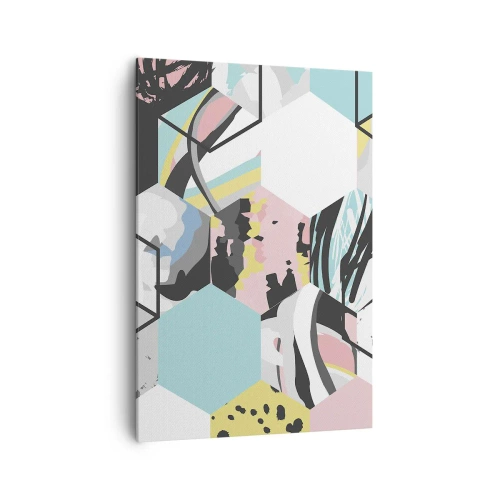 Schilderen op canvas - Zeshoeken en kubussen in zes kleuren - 70x100 cm