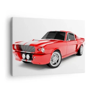 Schilderen op canvas - Rode sportwagen met witte strepen - 70x50cm - Een Mustang zo snel als de wind - Moderne wanddecoratie voor woonkamer en slaapkamer ARTTOR