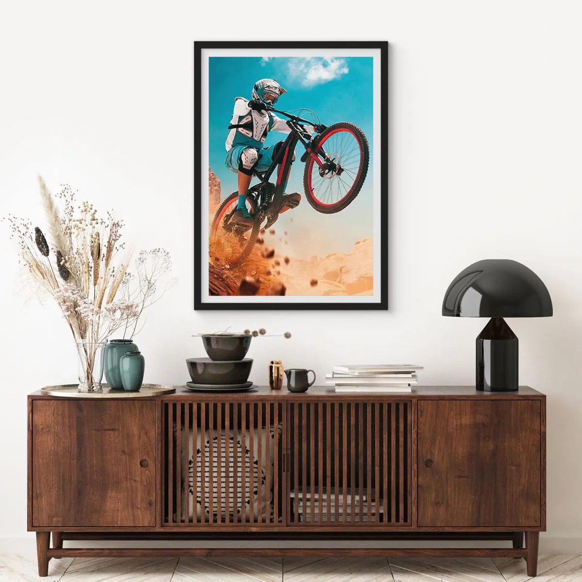 Poster in een zwarte lijst - Fiets waanzin demon - 61x91 cm