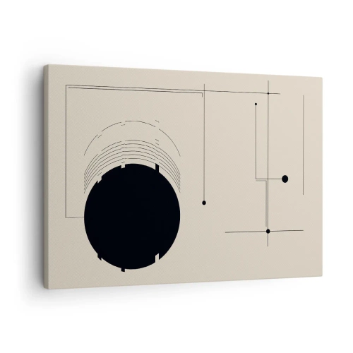 Schilderen op canvas - Zwarte geometrische lijnen en een cirkel op een beige achtergrond - 70x50cm - Een flexibele en dynamische compositie - Moderne wanddecoratie voor woonkamer en slaapkamer ARTTOR