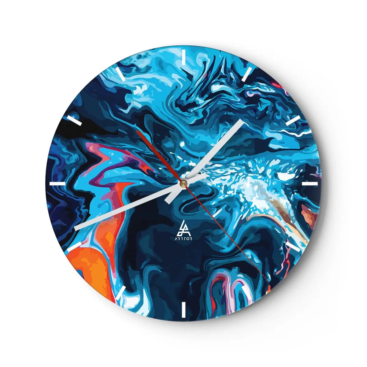Wandklok - Klok - Een dynamisch abstract motief in blauwtinten - 30x30cm - Reis naar het centrum van de hemel - Moderne wanddecoratie voor woonkamer, keuken en slaapkamer ARTTOR