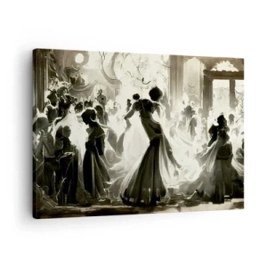 Schilderen op canvas - Retro-stijl bal in zwart en wit - 70x50cm - De grote maskerade - Moderne wanddecoratie voor woonkamer en slaapkamer ARTTOR