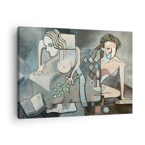 Schilderen op canvas - Abstracte figuren in een symbolische compositie met een diepe betekenis - 70x50cm - Mozaïek van geest en materie - Moderne wanddecoratie voor woonkamer en slaapkamer ARTTOR