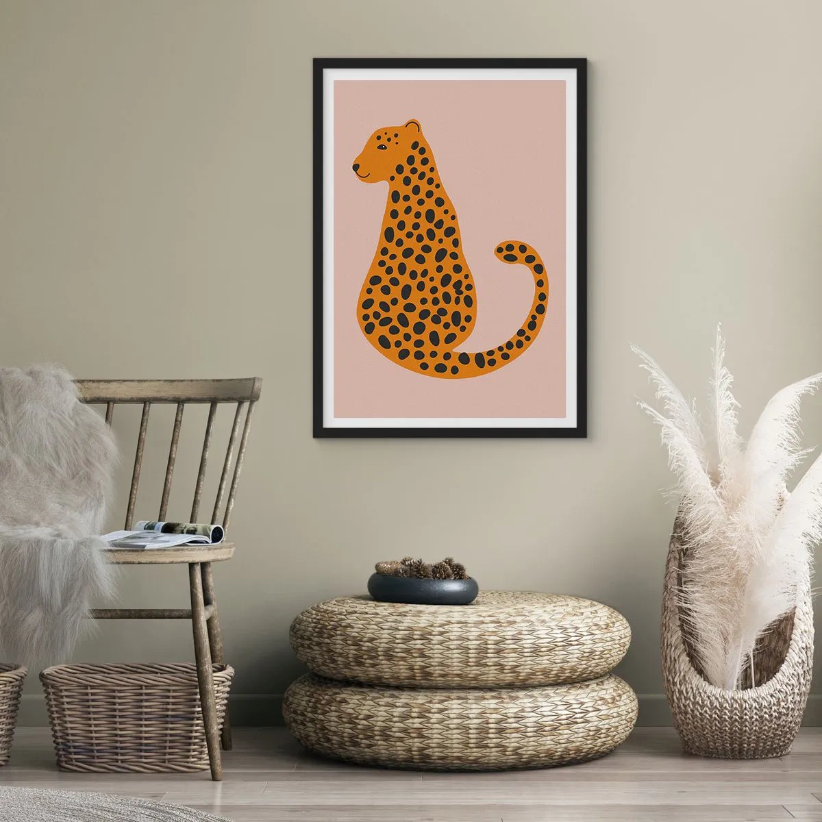 Poster in een zwarte lijst - Luipaardprint is een modieus print - 70x100 cm