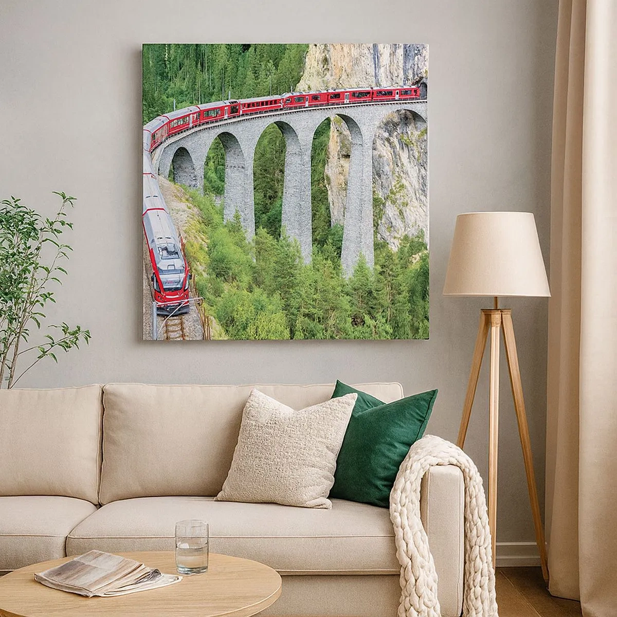 Schilderen op canvas - Spoorlijn voor uitzicht op de bergen - 30x30 cm