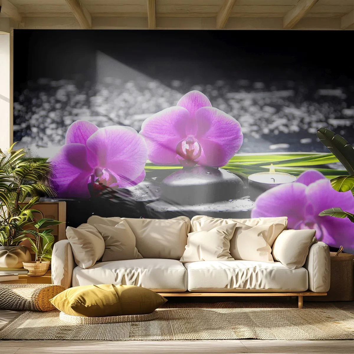 Fotobehang Premium Canvas - Verdrinken in rust en stilte  - Bloemen, Orchidee, Orchidee - 300x210 cm