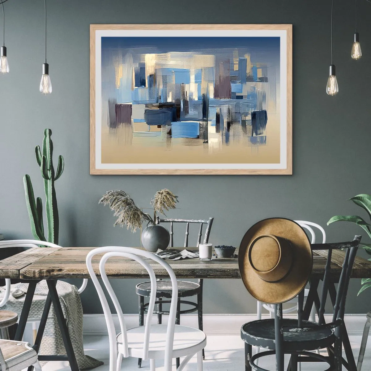 Een poster in een licht eiken lijst - Blauwe constructie - 40x30 cm