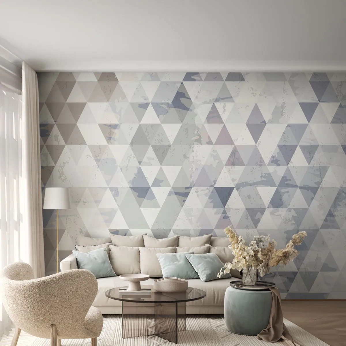 Fotobehang Standard Eco - In ritme op drie - Abstractie, Deel, Driehoeken - 400x280 cm