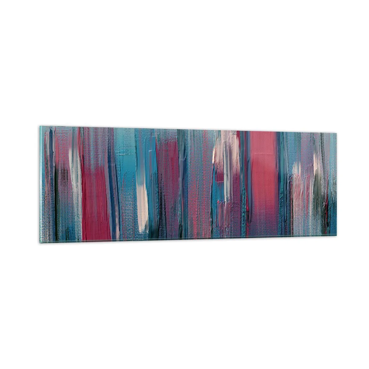 Schilderen op glas - Verticale compositie in blauw en rood - 90x30 cm