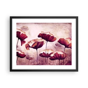 Poster in een zwarte lijst - Rood en wit bloemblad - 50x40 cm