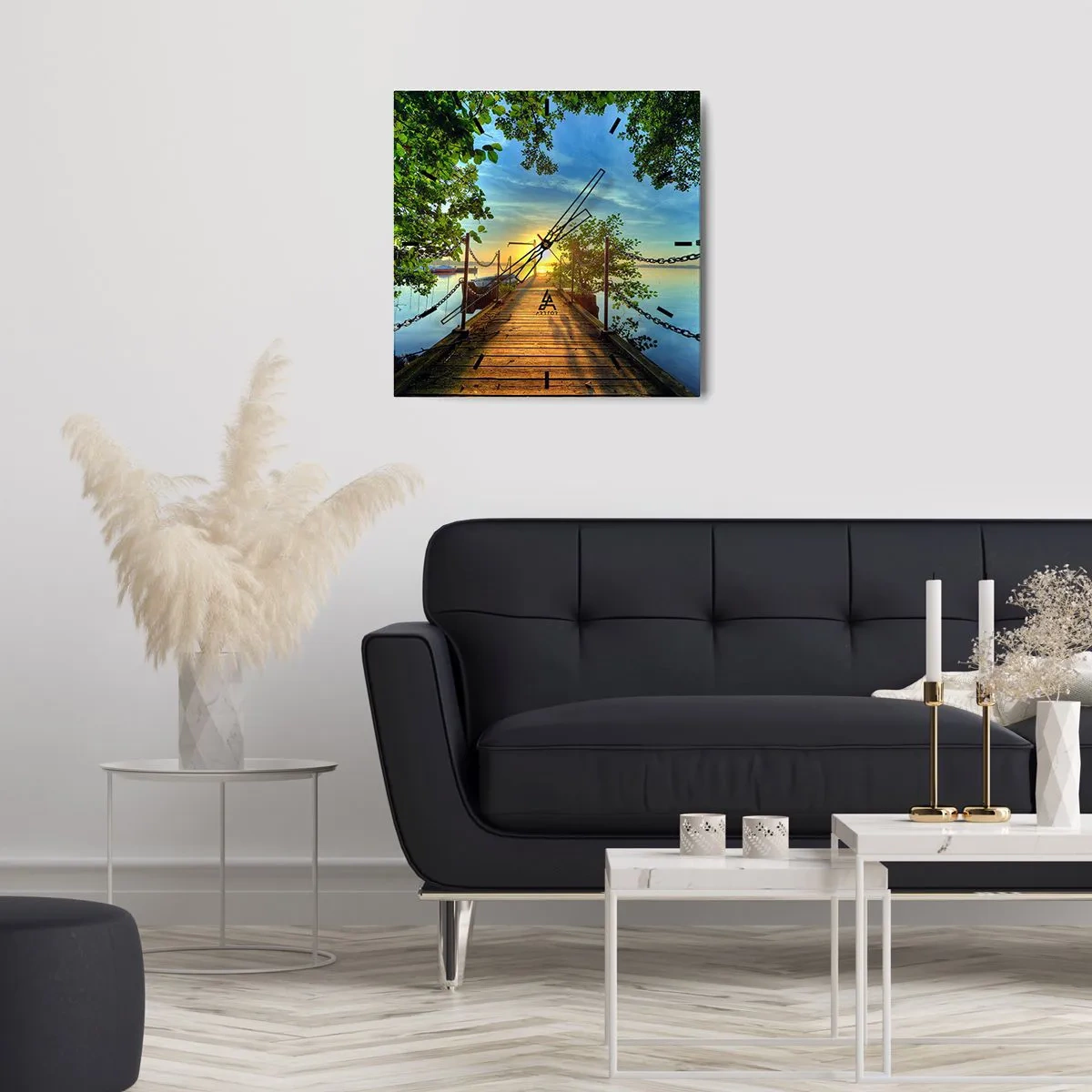 Wandklok - Klok - Zonsondergang boven het water - 40x40 cm