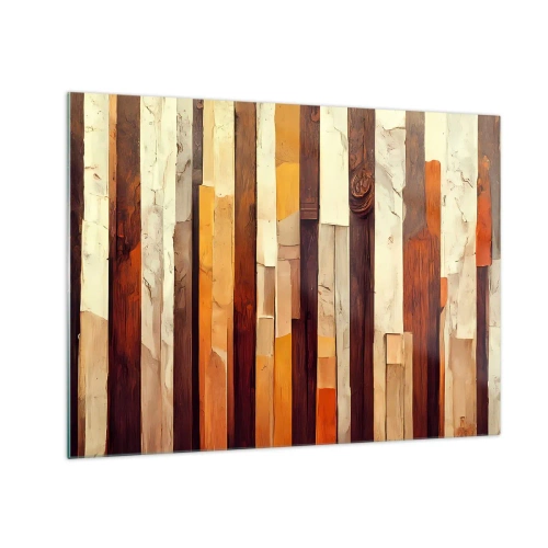 Schilderen op glas - Een compositie van verticale strepen in tinten hout en beige - 70x50cm - Anthem van de bosbomen - Moderne wanddecoratie voor woonkamer en slaapkamer ARTTOR