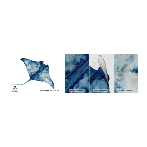 Fotobehang Monster Premium Sand - Leven in blauw - Pijlstaartrog, Vis, Stijl aan zee - 100x30 cm