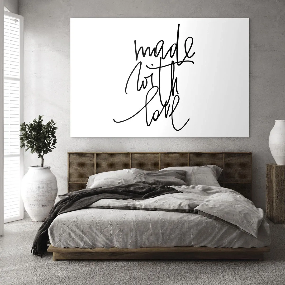 Schilderen op glas - Minimalistische inscriptie 'Gemaakt met liefde' - 70x50cm - Het beste merk - Moderne wanddecoratie voor woonkamer en slaapkamer ARTTOR