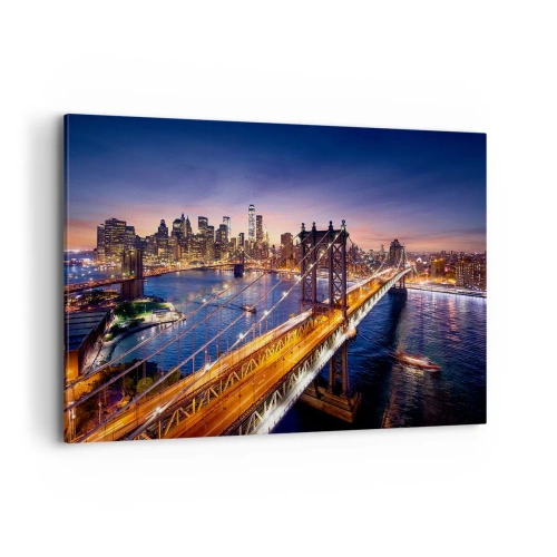 Schilderen op canvas - Een stralende brug naar het hart van de stad - 120x80 cm