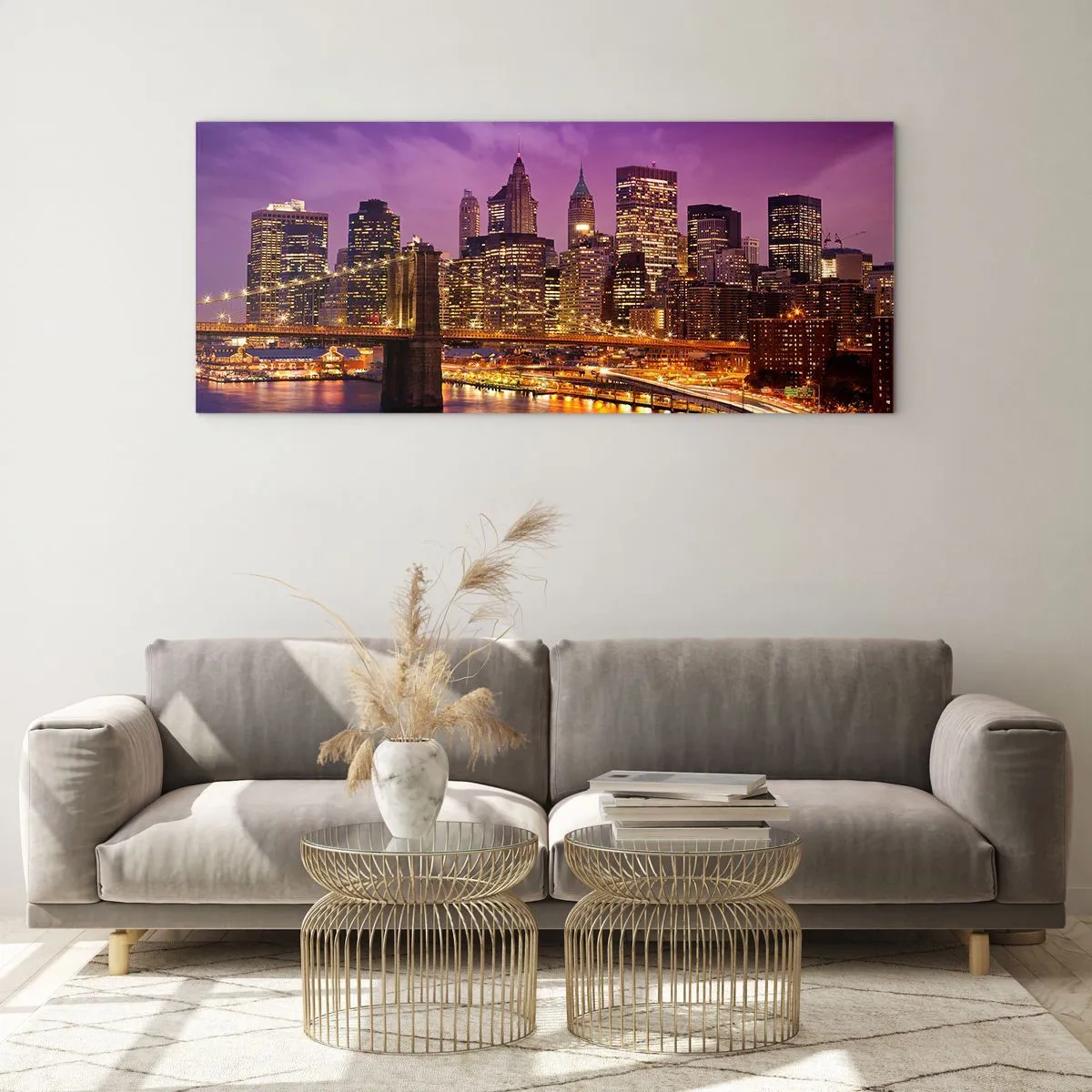 Schilderen op glas - Violet-goud Manhattan - 160x50 cm