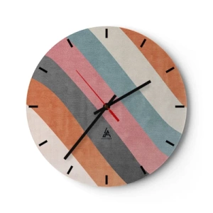 Wandklok - Klok - Kleurrijke strepen in pasteltinten diagonaal gerangschikt - 30x30cm - Diagonale compositie – beweging - Moderne wanddecoratie voor woonkamer, keuken en slaapkamer ARTTOR