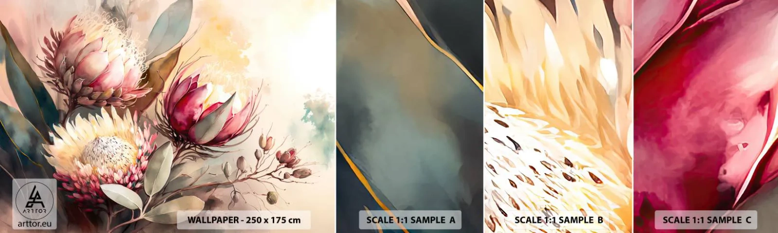 Fotobehang Staaltje Standard Eco - In profiel en en face - Bloemen, Art-deco, Plantkunde - 100x30 cm