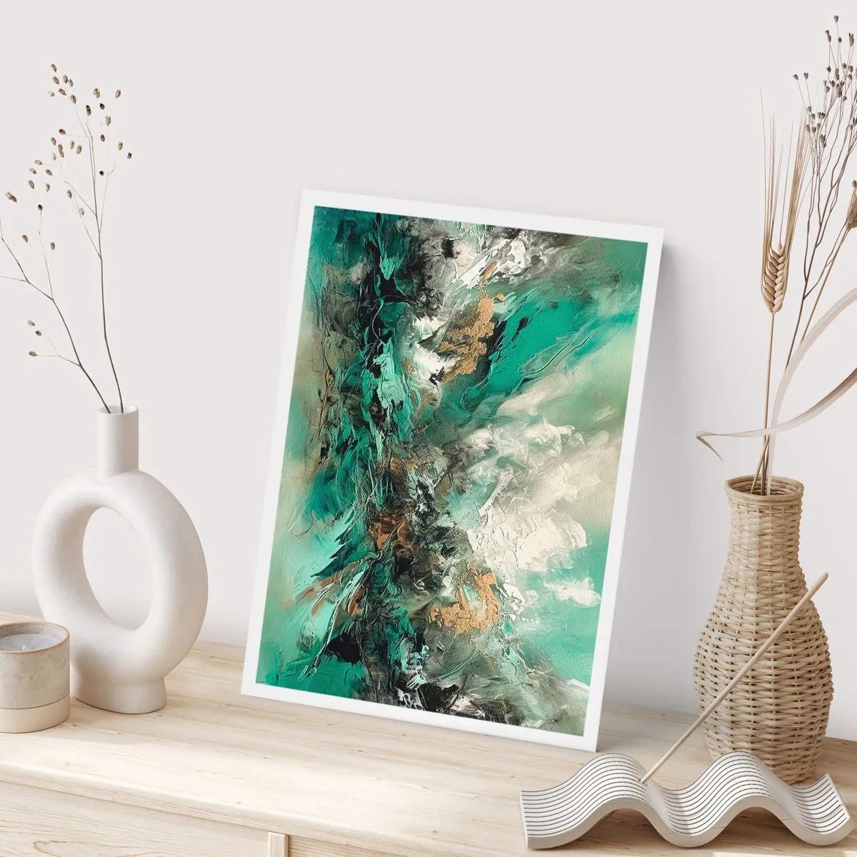 Poster - Emerald en zwarte branding - 30x40 cm