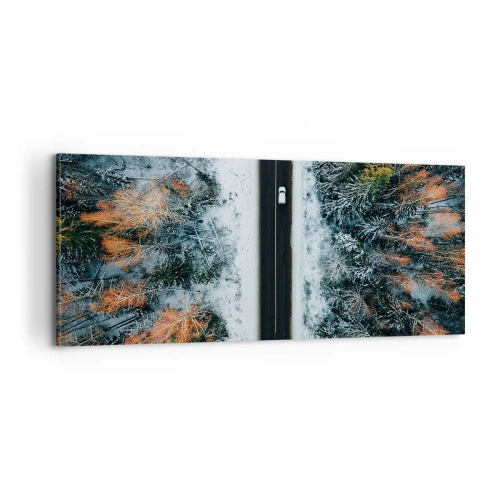 Schilderen op canvas - Snijd door het winterbos - 100x40 cm