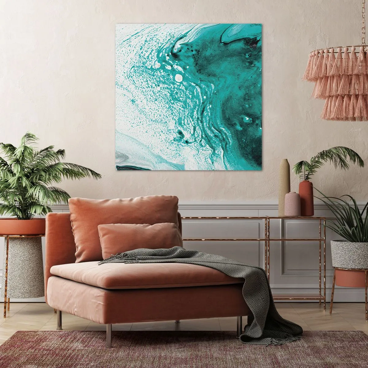 Schilderen op canvas - Versmelten in wit en turkoois - 30x30 cm