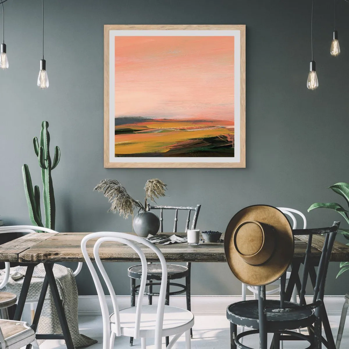 Een poster in een licht eiken lijst - In roze tinten - 30x30 cm